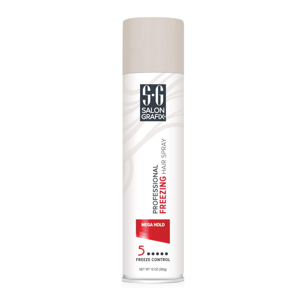 Salon Grafix Mega Hold Freezing Spray application highlights dramatic styling possibilities and added volume.