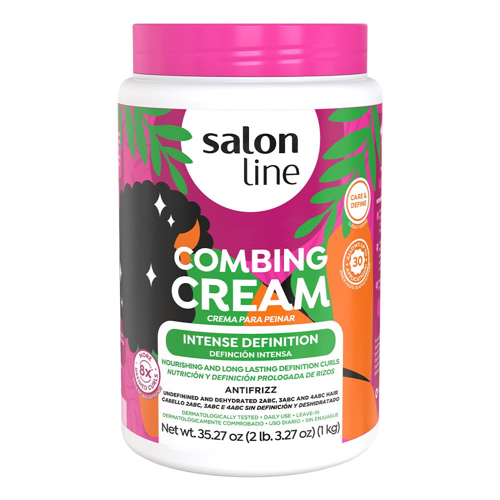 Salon Line Intense Definition Curl Cream bottle pouring shows creamy hydration.