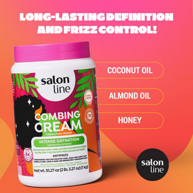 Salon Line Intense Definition Curl Cream applied to damp hair for detangling.