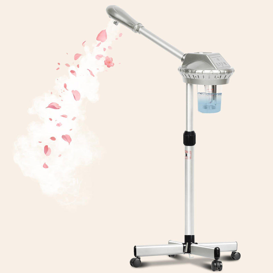 Salon Señor professional facial steamer on wheels enables easy mobility for home or spa sessions.