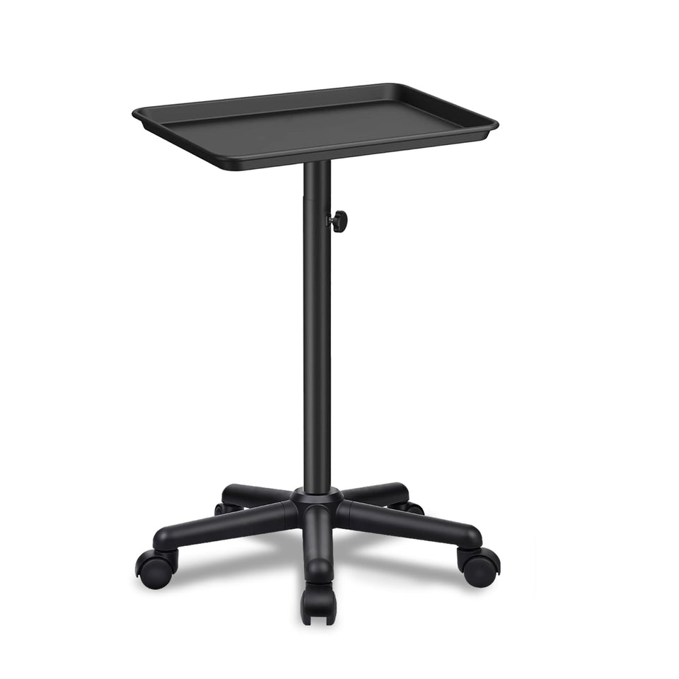 Salon Señor salon tray on wheels side view showing adjustable height for reach