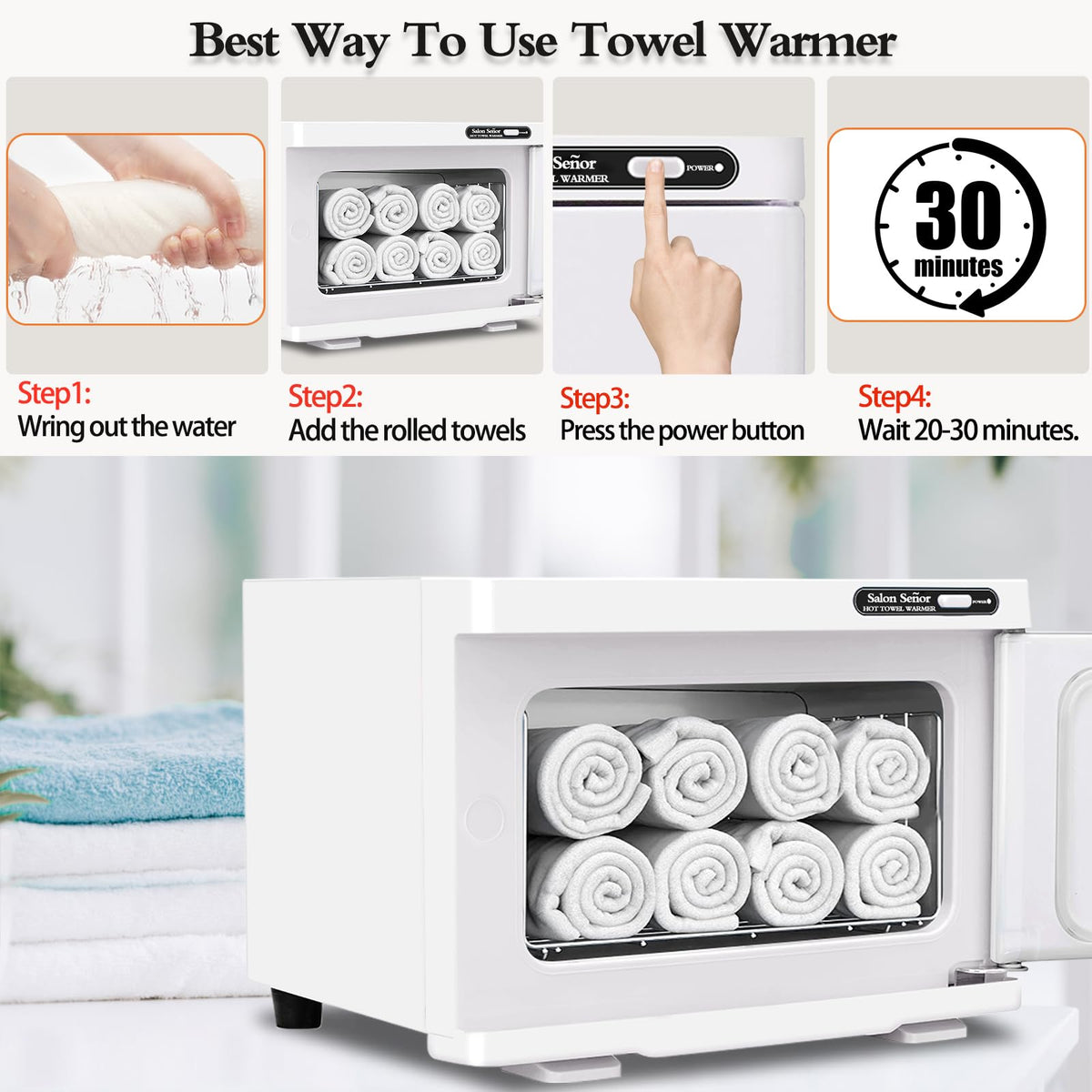 Salon Señor hold-heat function keeps towels warm between clients