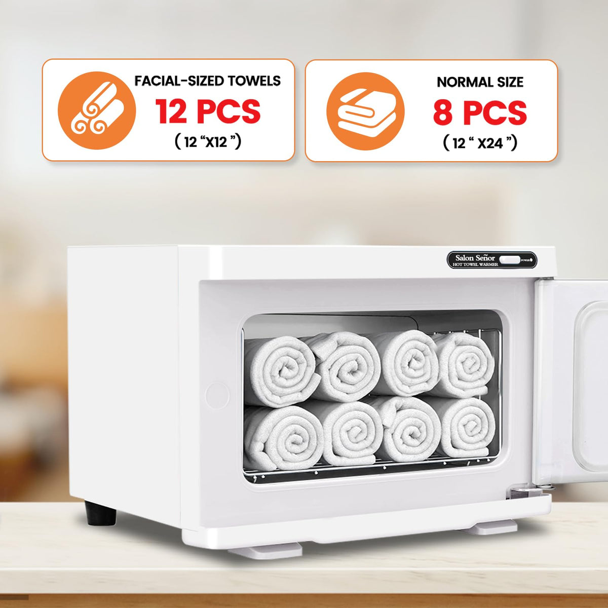 Salon Señor temperature control highlights precise heat range for towels