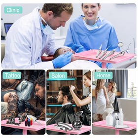Salon Señor pink tray adapts to home setups, offering portable storage for beauty routines.
