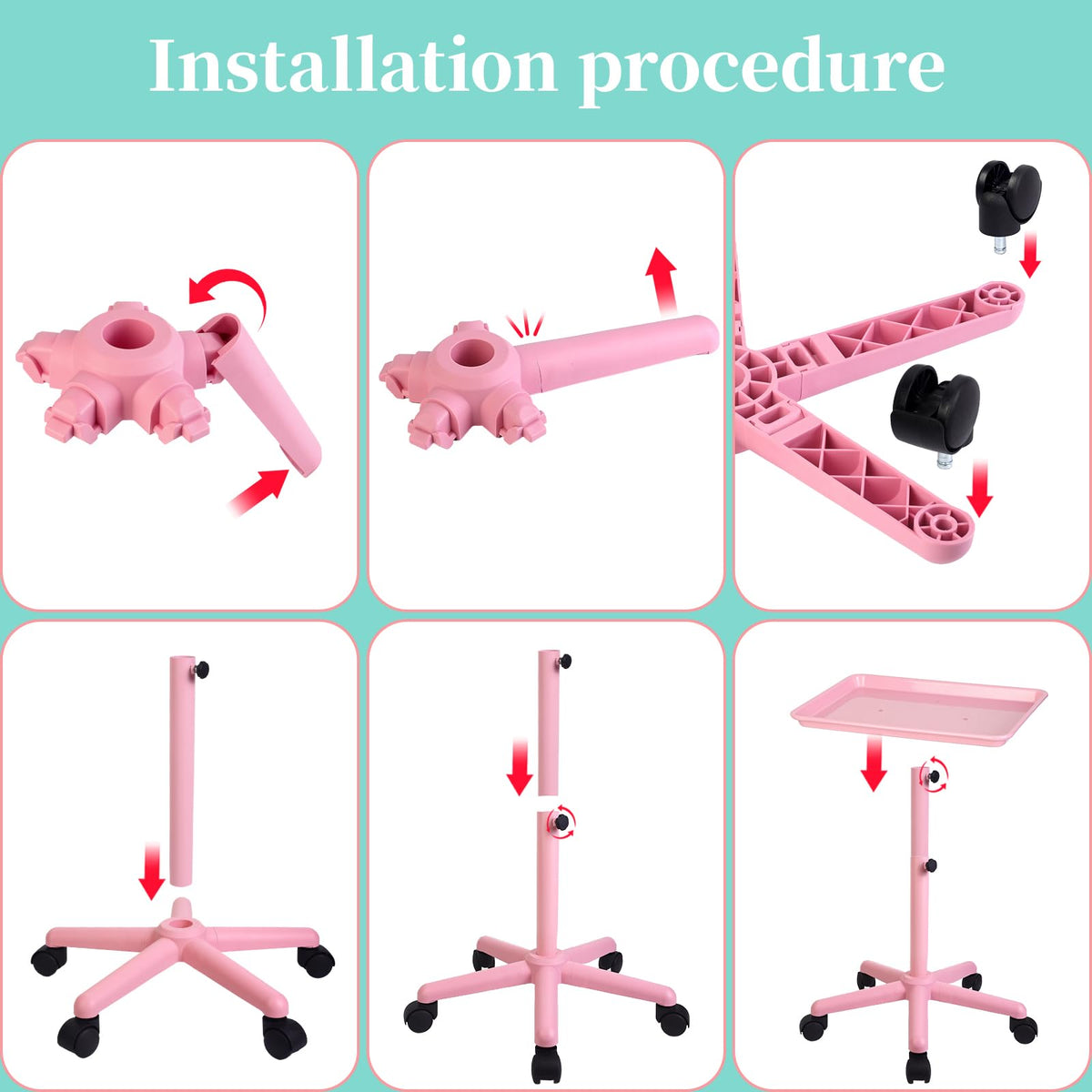 Salon Señor pink tray serves as a versatile cart for salon, spa, tattoo, or dental rooms.