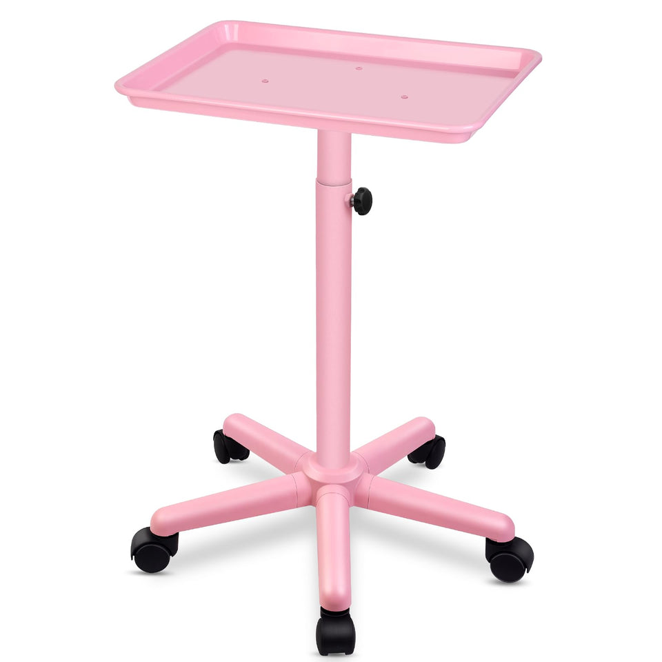 Salon Señor pink tray with wheels enables smooth, silent movement for professional beauty services.