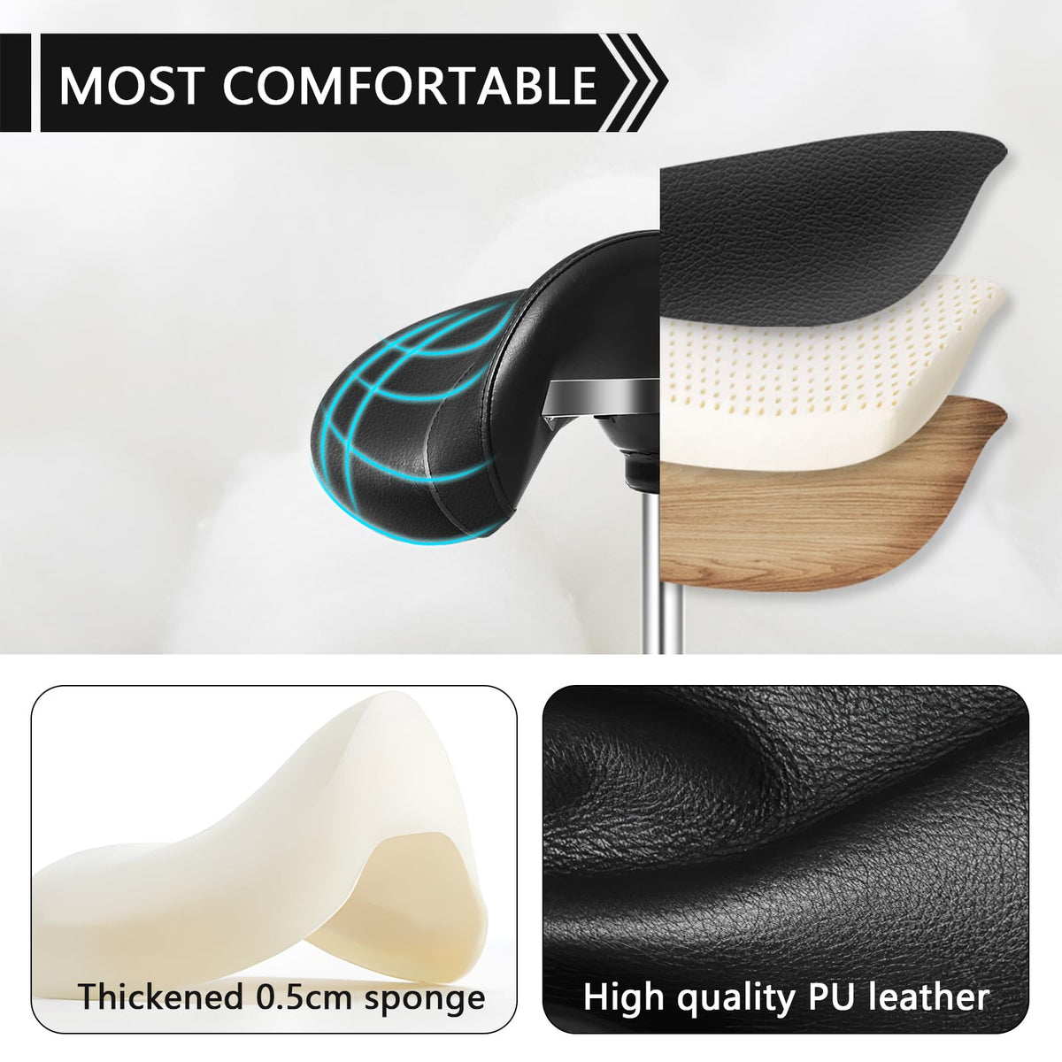 SALONFACTORY saddle stool height adjustable for ergonomic fit