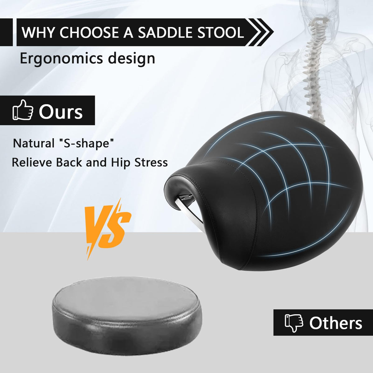 SALONFACTORY saddle stool metal base provides strong support and durability