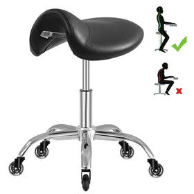 SALONFACTORY saddle stool with wide seat padding for all-day comfort