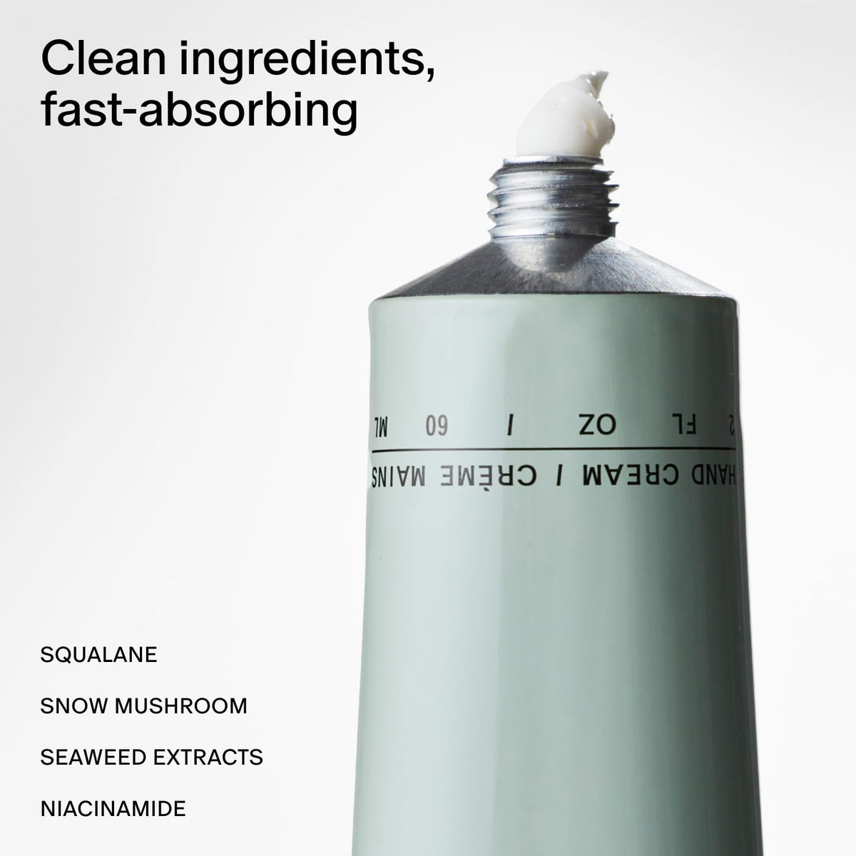 Salt & Stone hand cream pump close-up illustrating fast-absorbing texture.