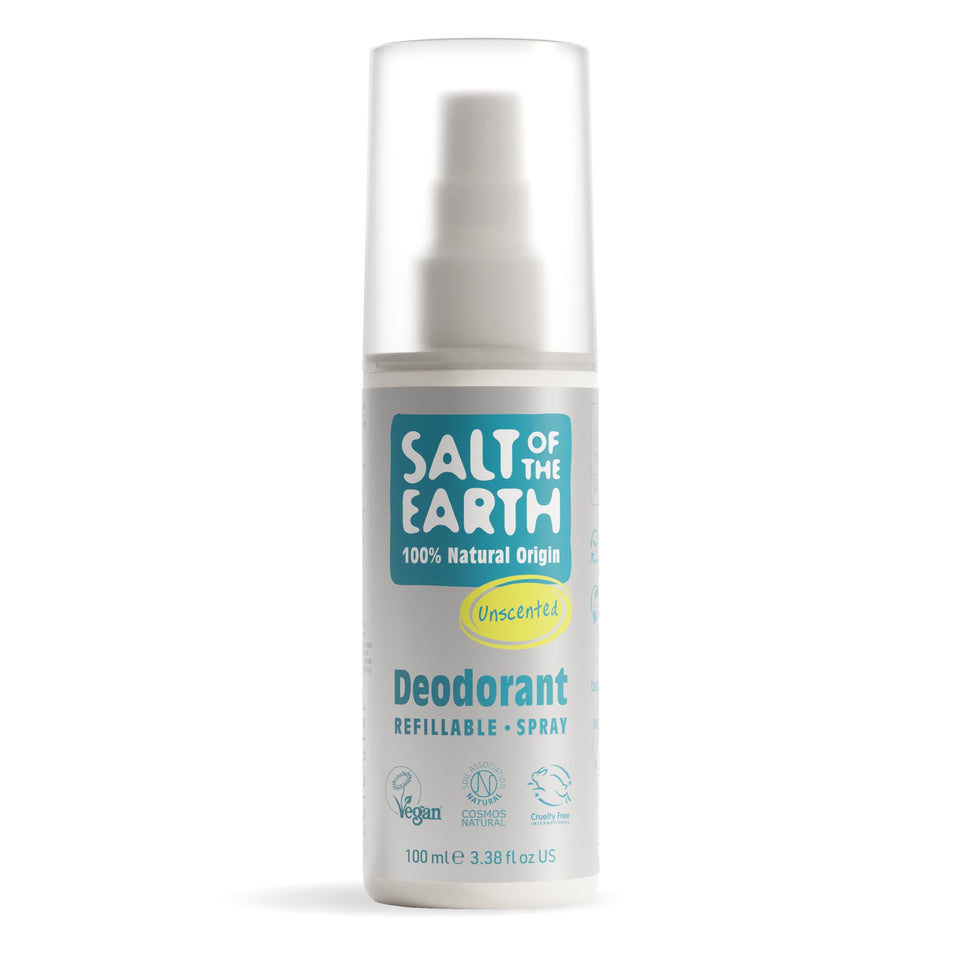 Salt Of the Earth unscented deodorant spray bottle pour offers quick refresh on busy days.