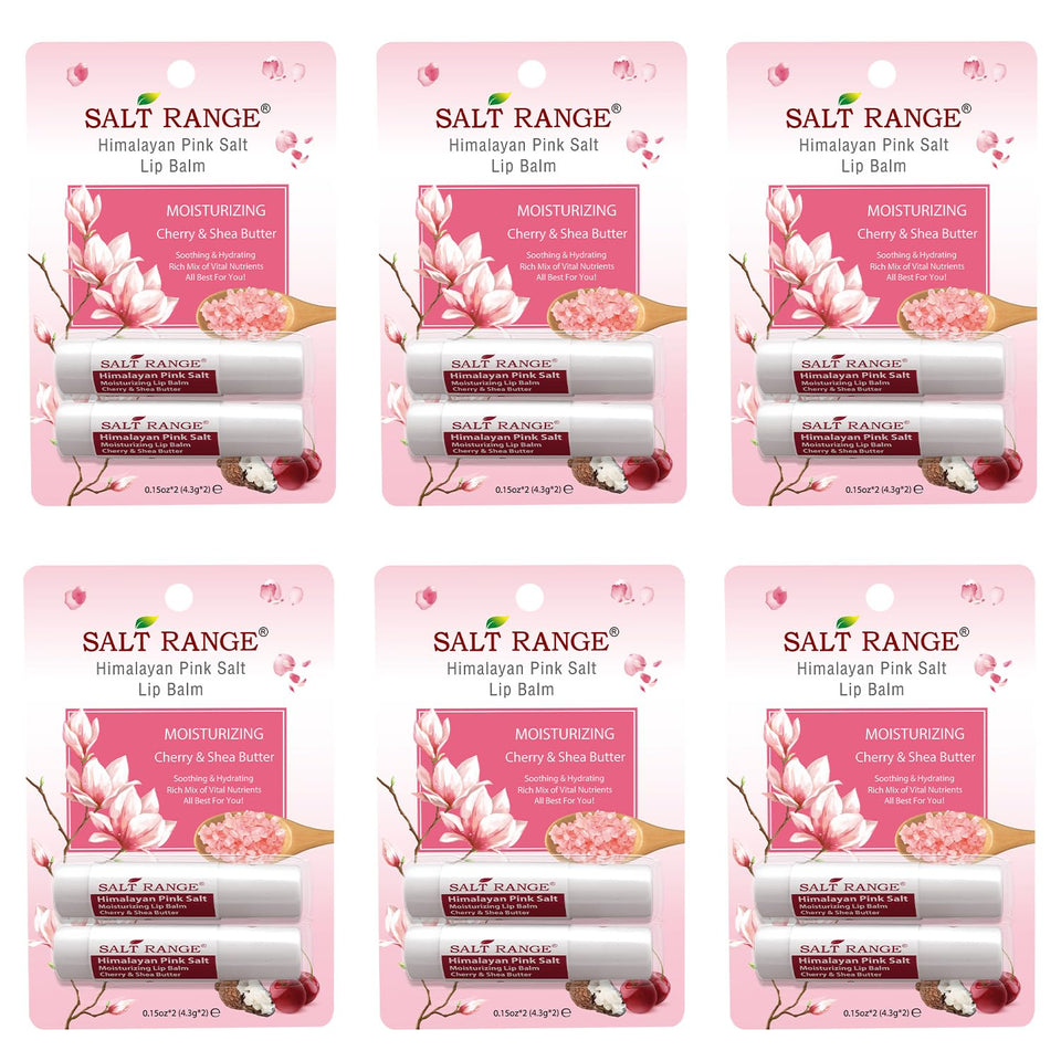 Salt Range lip balm tube with cherry and shea butter for soft lips.