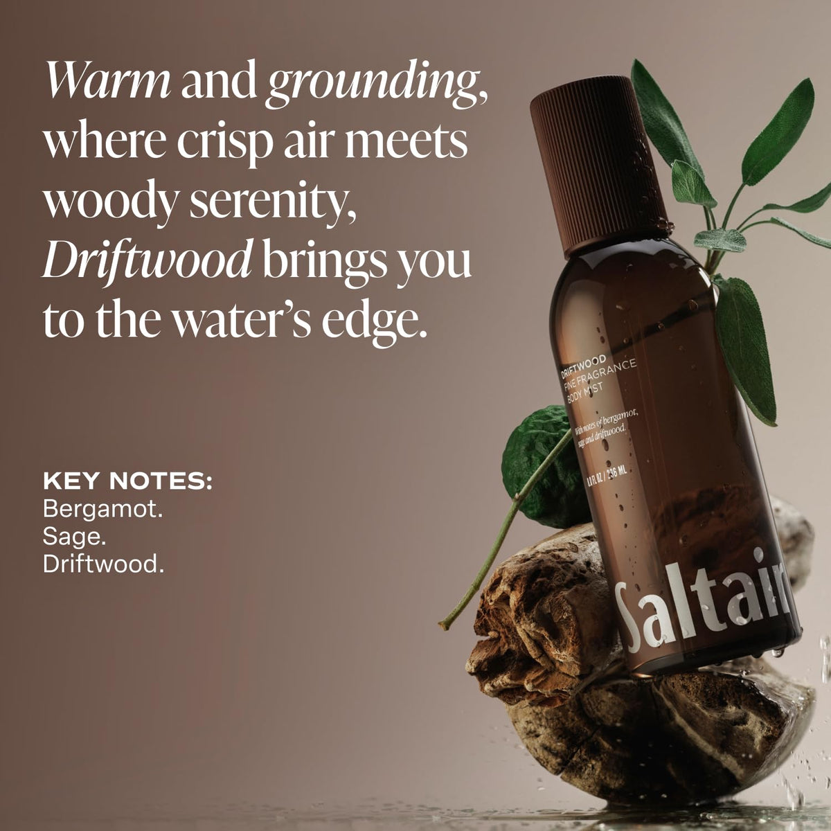 Saltair Driftwood Body Mist travel case keeps scent ready on the go.