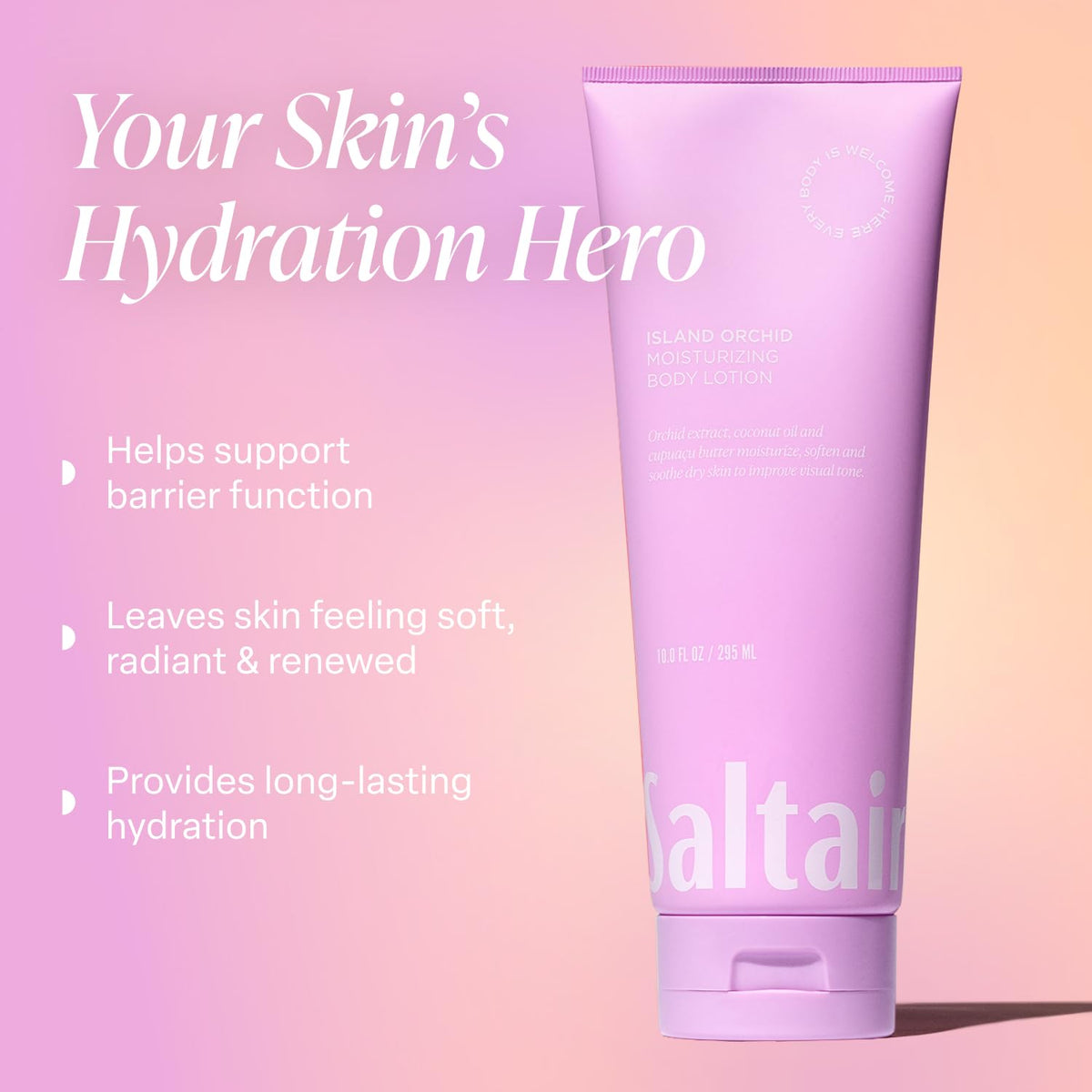 Saltair Island Orchid lotion texture close-up showing rich, creamy hydration