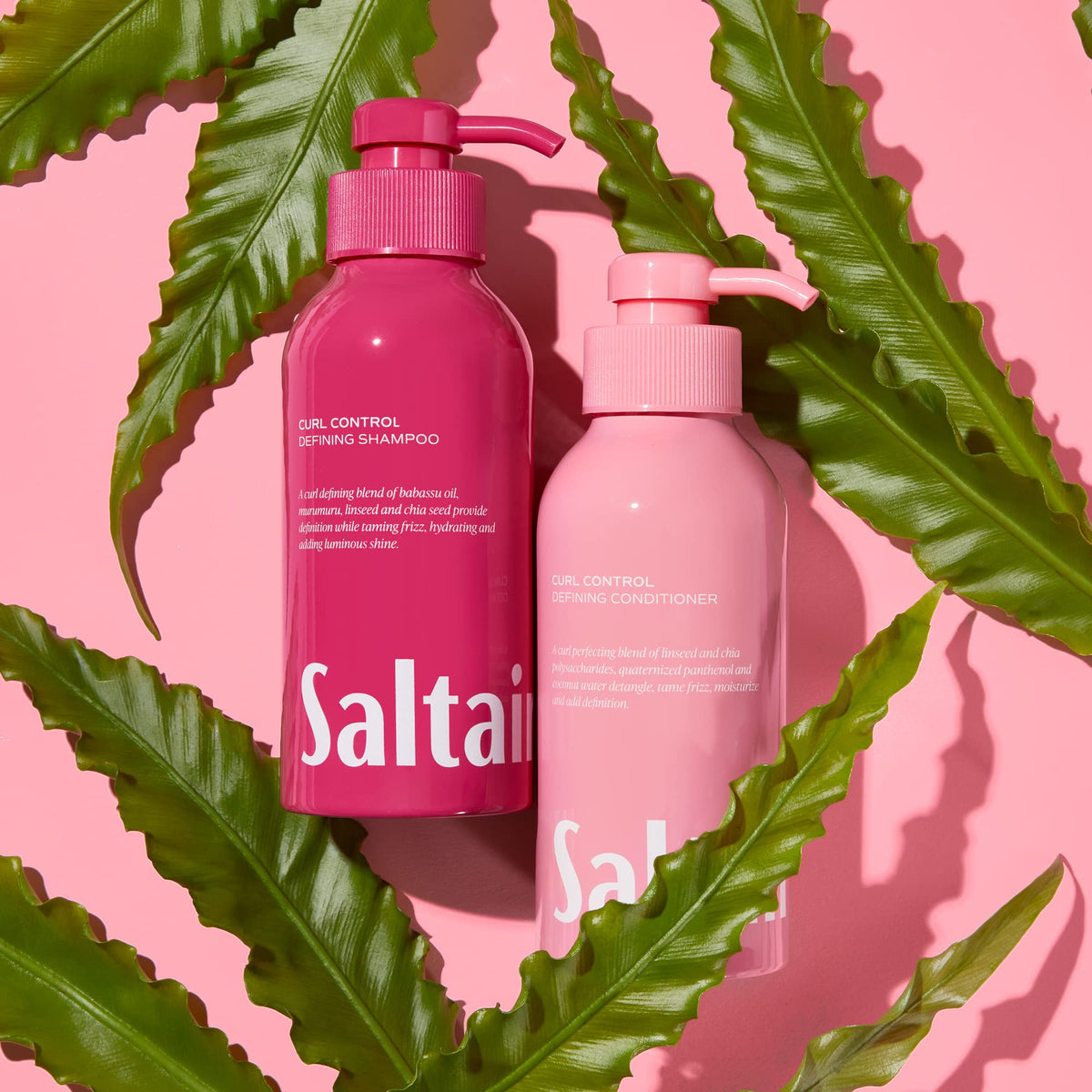 Saltair curl care set displayed on bathroom shelf