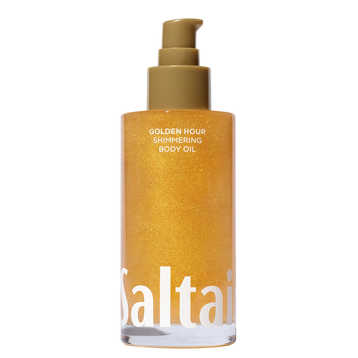 Saltair Shimmering Golden Hour bottle shows sun-kissed glow with pearl pigments.