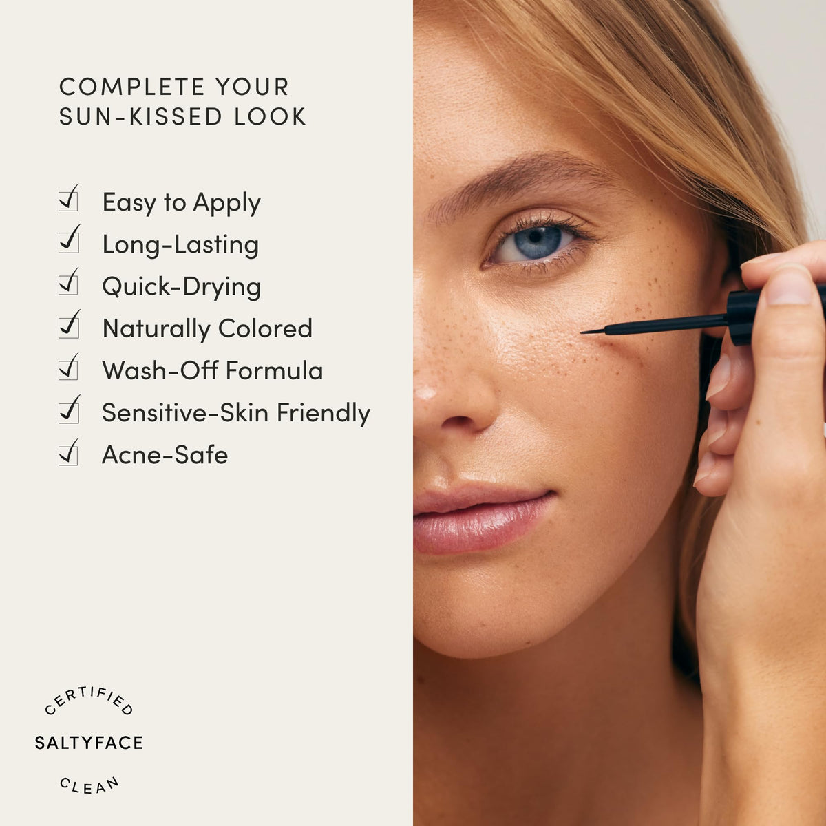 SALTYFACE Freckle Paint blended across nose for a natural sun-kissed finish.