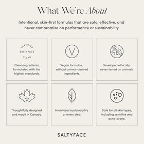 SALTYFACE Liquid Bronzer vegan, cruelty-free packaging emphasizes ethical choices.