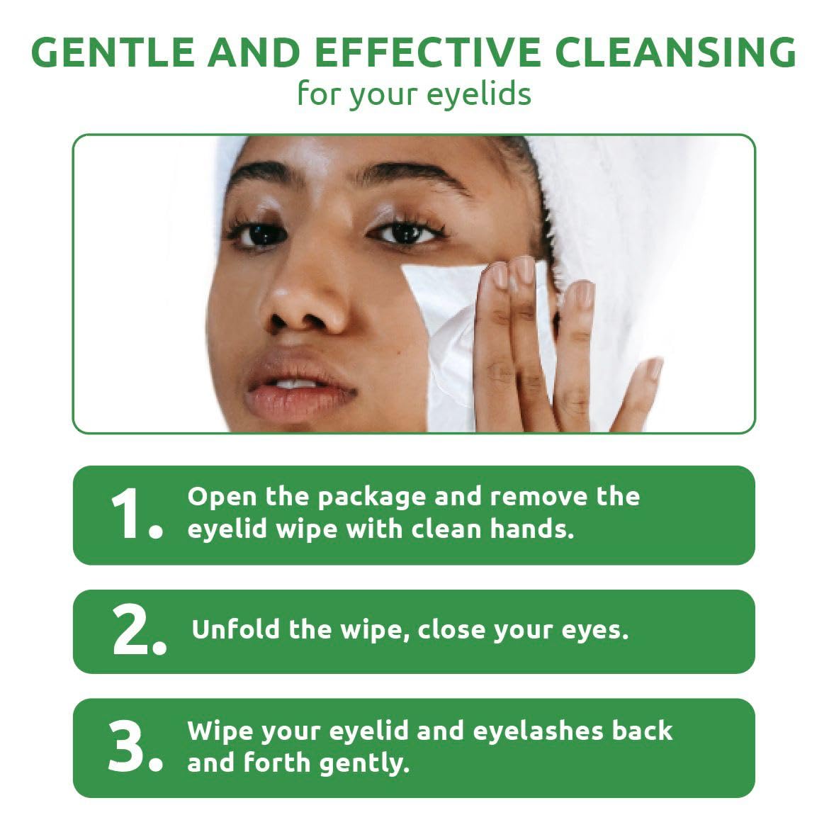 SaluVera Eyelid Wipes remove makeup and impurities gently around the eye area.