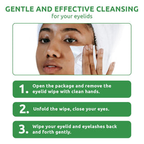 SaluVera Eyelid Wipes remove makeup and impurities gently around the eye area.