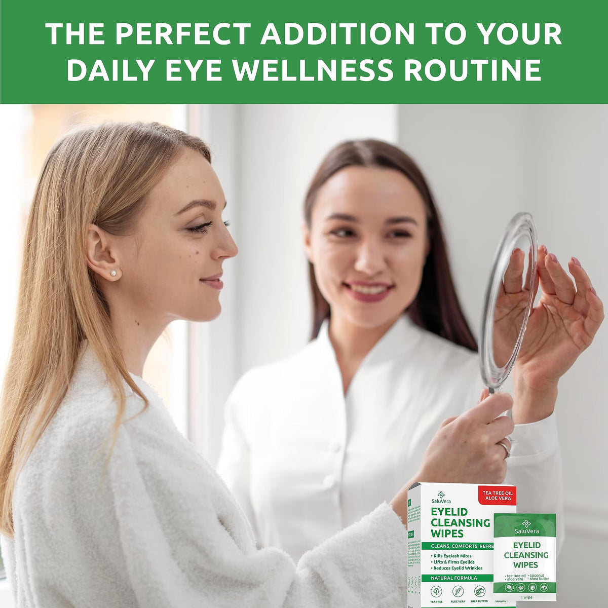 SaluVera Eyelid Wipes require no rinse, convenient for travel.