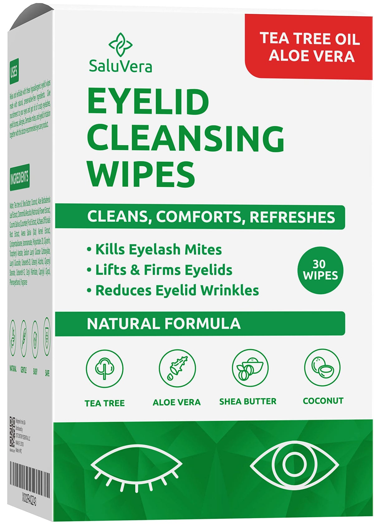 SaluVera Eyelid Wipes leave silky, moisturized skin around the eyes.