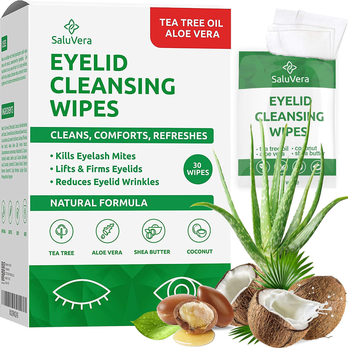SaluVera Eyelid Wipes travel-friendly in a compact pouch.