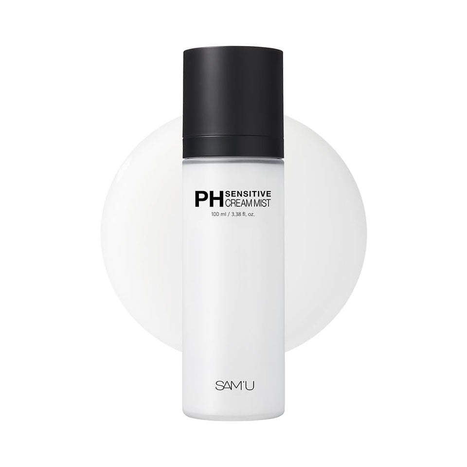SAM'U PH Sensitive Cream Mist bottle for daily hydration on dry, sensitive skin.