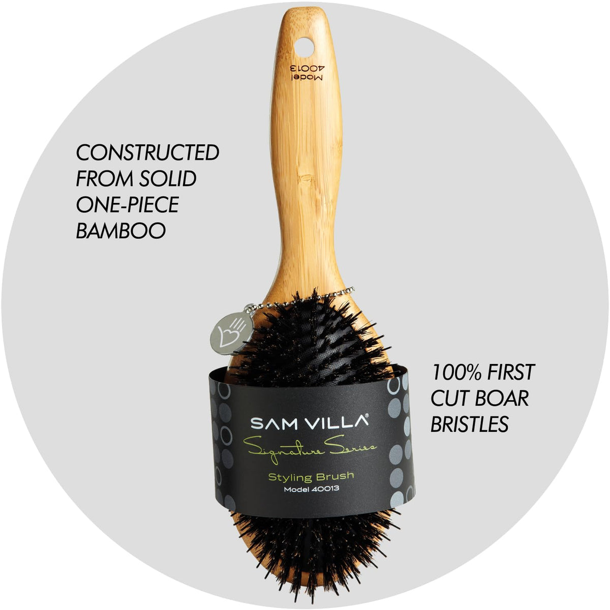Sam Villa Signature Series bamboo-handle brush for a comfortable grip.