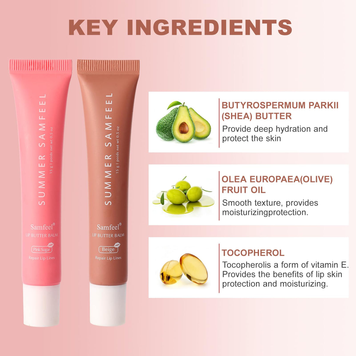 Samfeel Vanilla tint lip butter swatch with soft, creamy color.