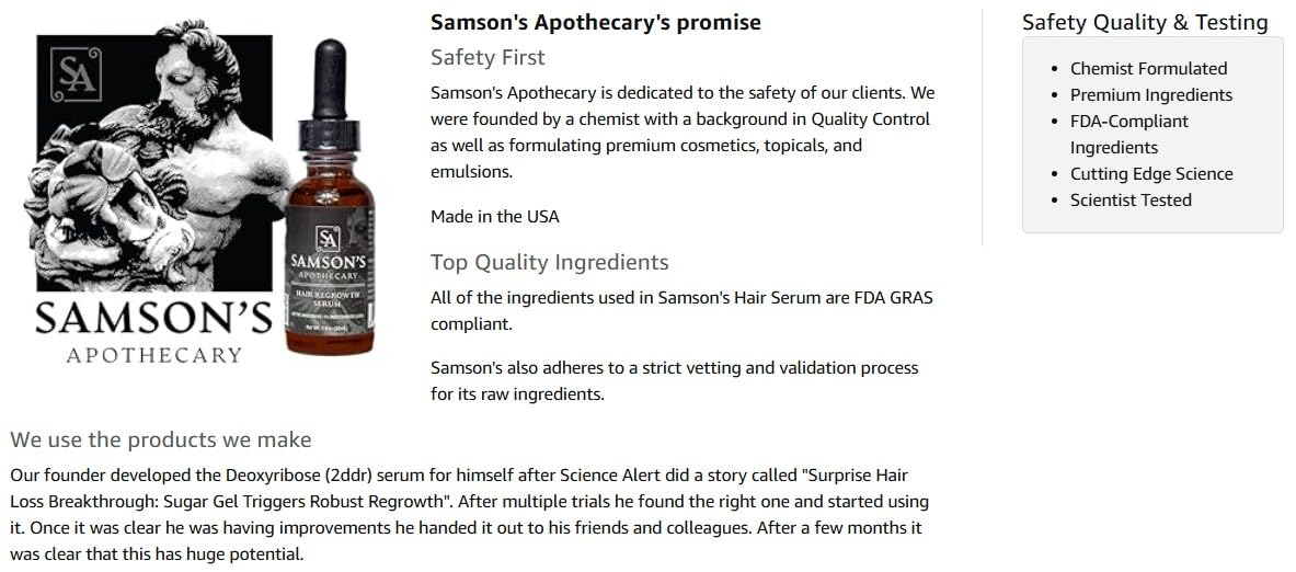Samson's Apothecary flake-free formula bottle showing residue-free finish.