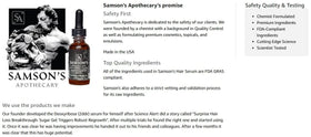 Samson's Apothecary flake-free formula bottle showing residue-free finish.