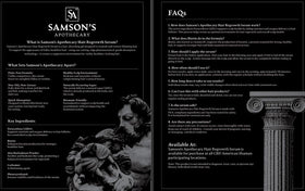 Samson's Apothecary 30ml bottle label showing hormone-friendly scalp care.