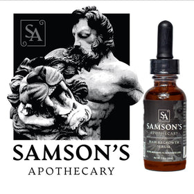 Samson's Apothecary packaging beside a calm workspace suggesting daily routine use.