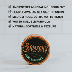 SAMSON'S HAIRCARE Black Hawaiian Sea Salt infusion for softer texture.