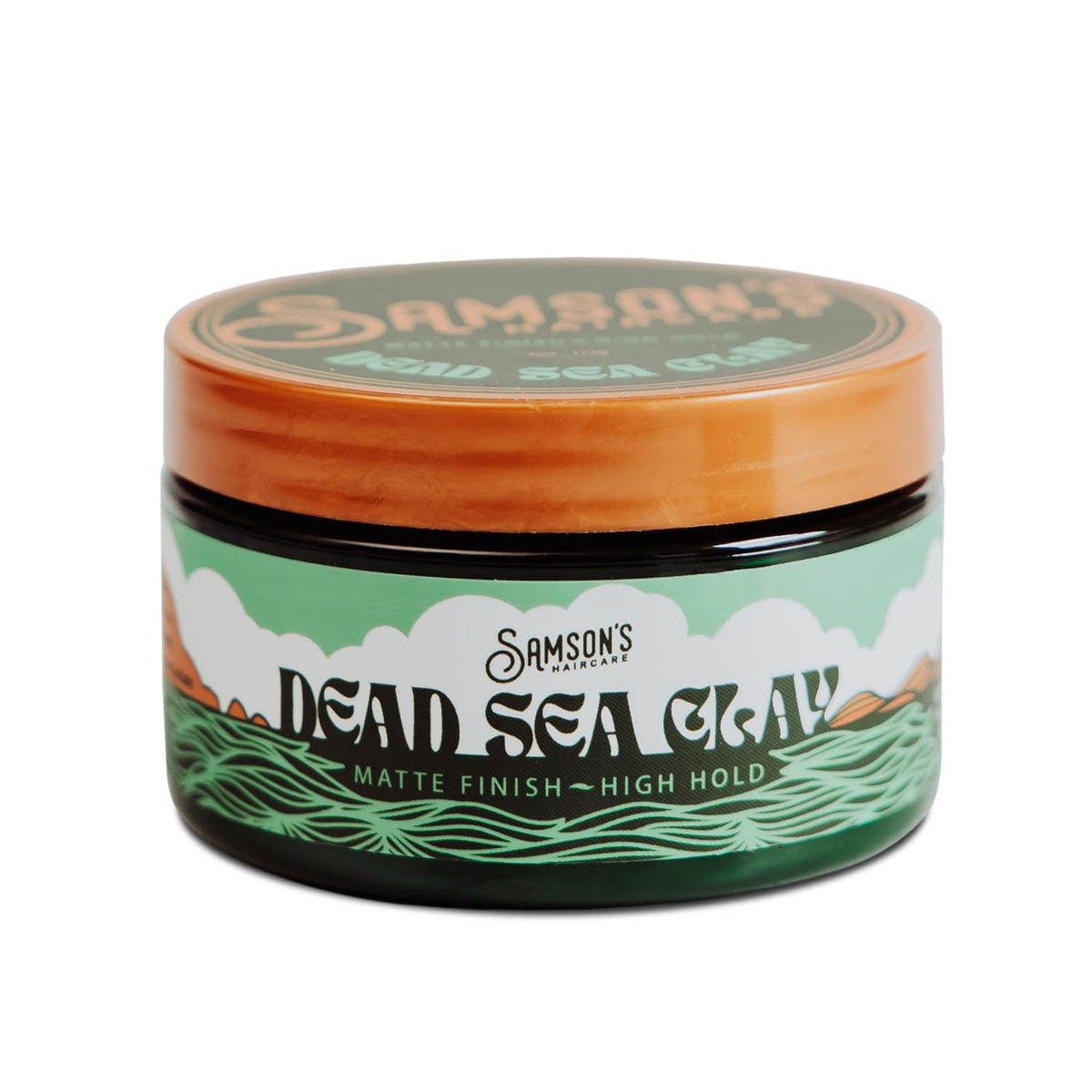 SAMSON'S HAIRCARE Dead Sea Styling Clay jar showing nourishing hold.