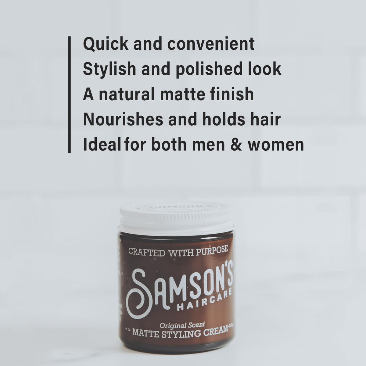 Hair styled with SAMSON'S HAIRCARE Matte Styling Cream showing natural matte finish.