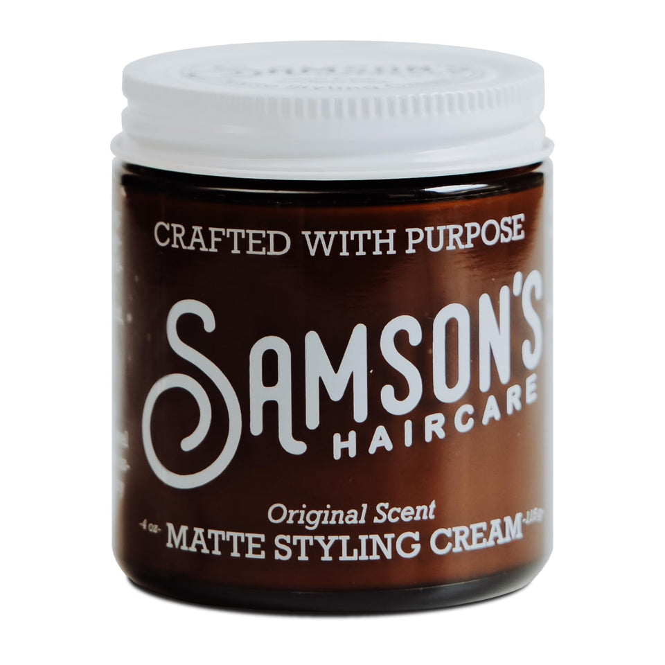 SAMSON'S HAIRCARE Matte Styling Cream tube shown for easy daily styling.