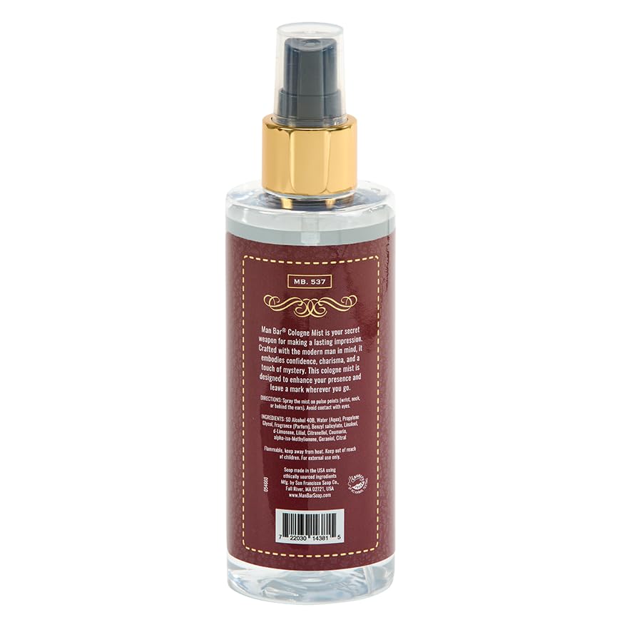 San Francisco Soap Company Man Bar Cologne Mist bottle front view emphasizes premium scent