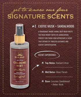San Francisco Soap Company Man Bar Cologne Mist label close-up highlighting notes