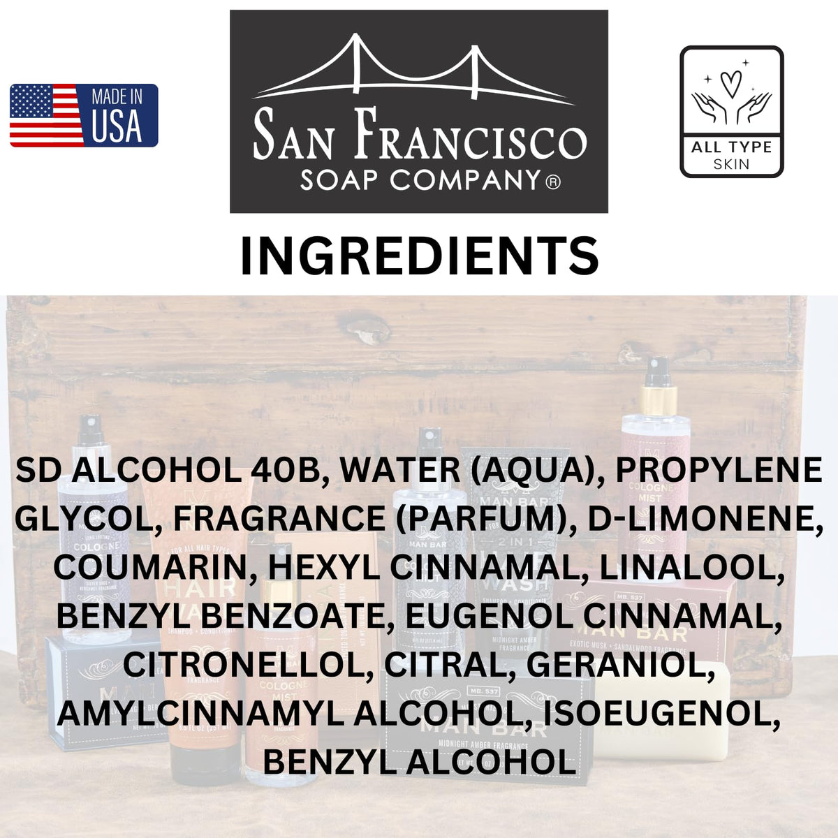 San Francisco Soap Company Man Bar Cologne Mist six fluid ounce size
