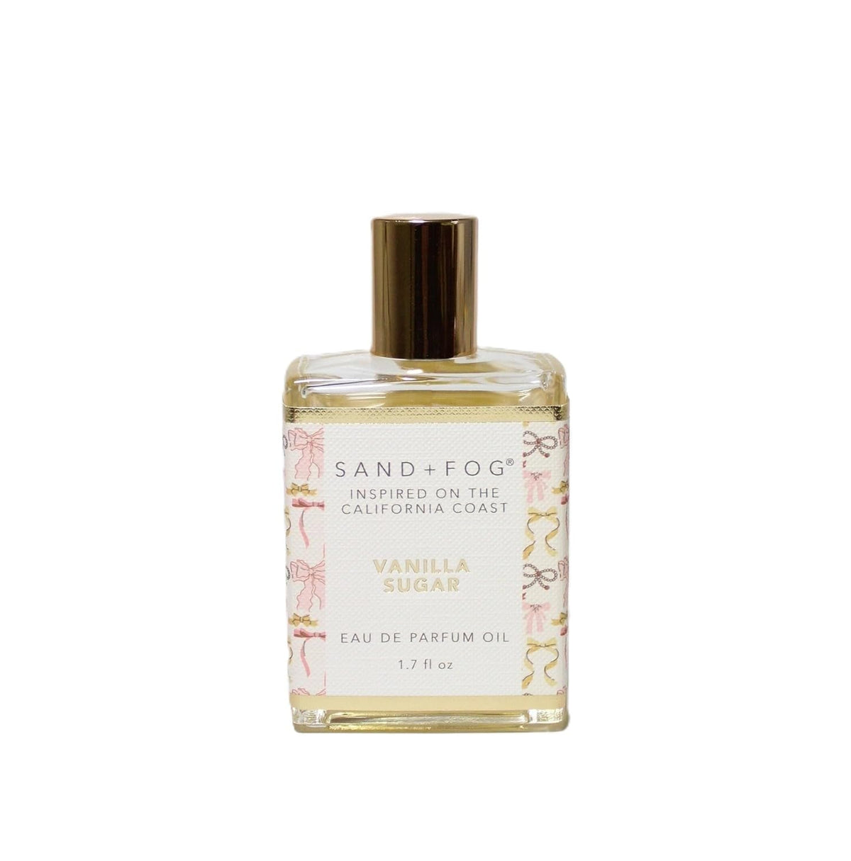 Sand + Fog Vanilla Sugar EDP Oil bottle with pink and gold accents for everyday wear.