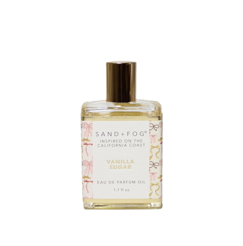 Sand + Fog Vanilla Sugar EDP Oil bottle with pink and gold accents for everyday wear.