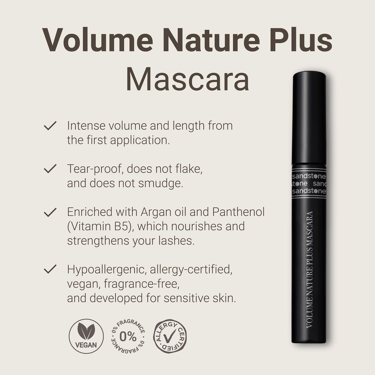 Close-up of the mascara wand for precise, buildable definition on lashes.