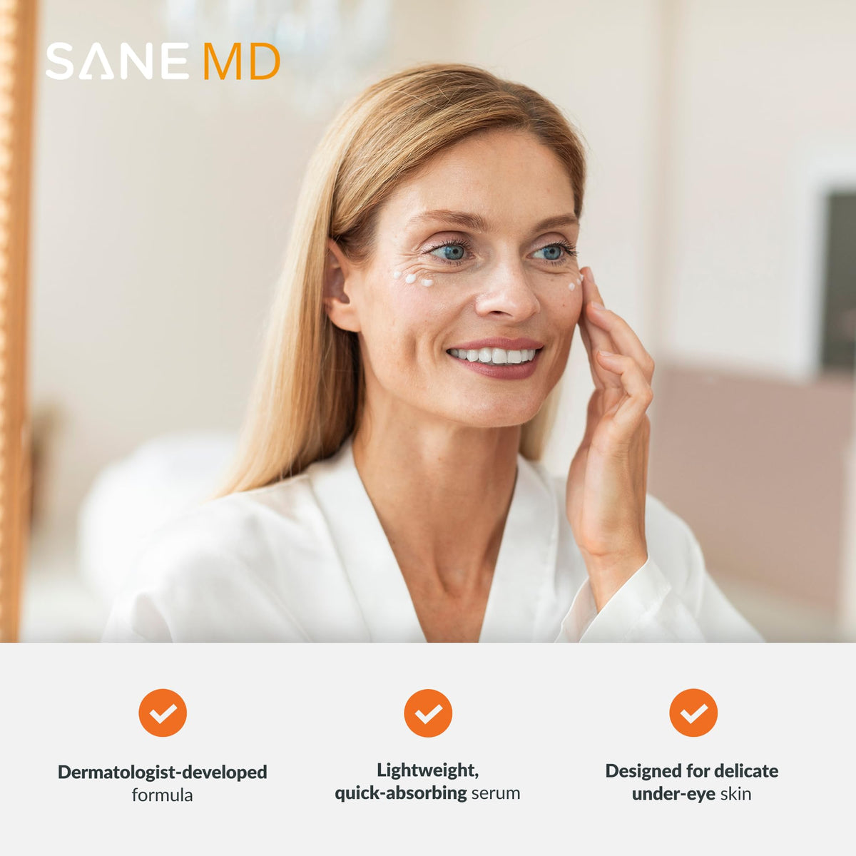 SANE MD PRO60+ eye cream being applied under the eye