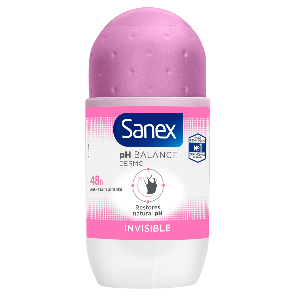 Sanex deodorant roll-on front view highlights six-pack packaging for daily freshness.