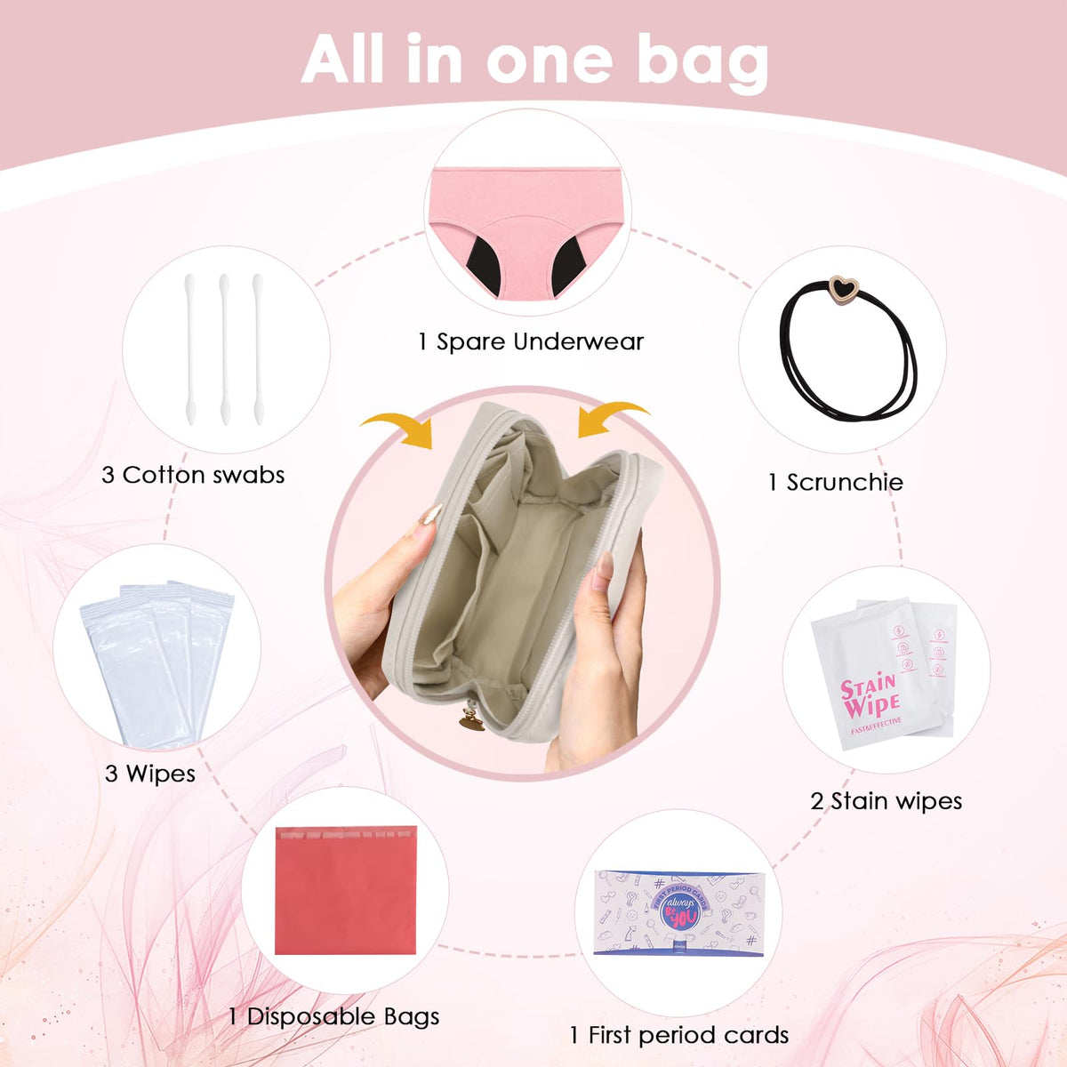 Sanguanlun kit with wipes and scrunchie for quick refresh during school days.