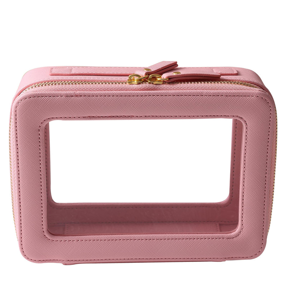 SANHECUN toiletry bag with pink waterproof exterior and large opening for easy access