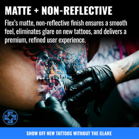 Saniderm Flex matte finish reduces glare and feels smooth on skin.