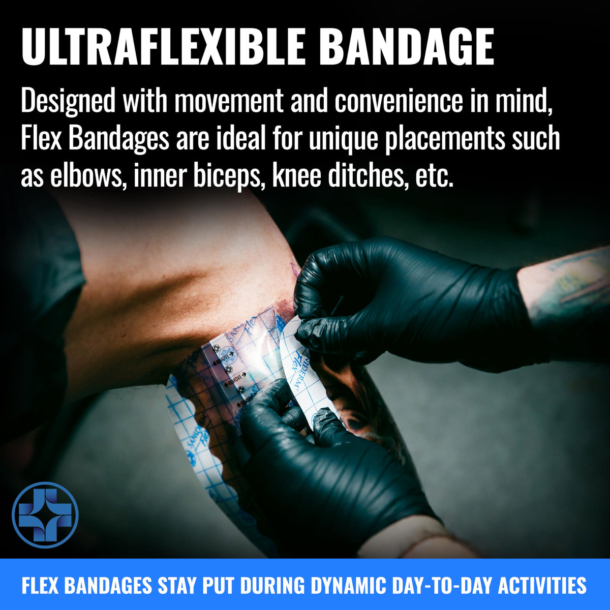 Saniderm Flex film close-up highlights thin, adhesive layer.